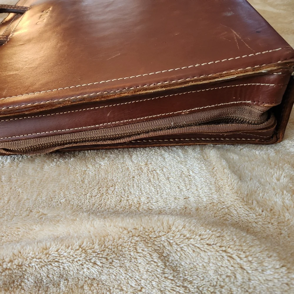 Vintage 1940s 1950s Brown Top Grain Cowhide Leather Portfolio Briefcase by Rexbi
